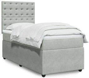 Cama com molas/colchão 90x190 cm veludo cinza-claro
