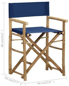 Cadeiras de realizador dobráveis 2 pcs bambu e tecido azul