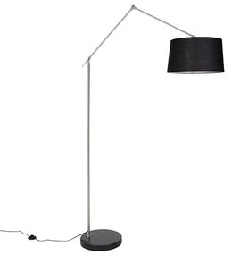 Candeeiro de pé moderno em aço com cúpula em linho preto 45 cm - Editor