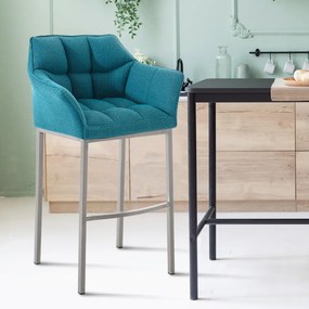 Banco de bar Damaso em tecido e com estrutura prateada 64 x 110 x 48 cm Azul turquesa