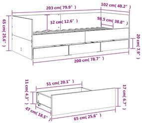 Sofá-cama com gavetas sem colchão 100x200 cm cinzento sonoma