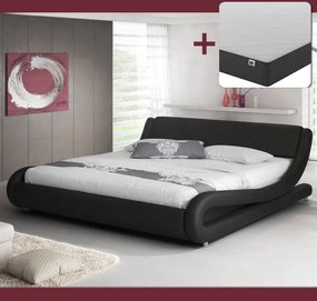 Cama "Lorenzo" - 160x200 cm - Preto - Polipele PU - Somier Incluído -