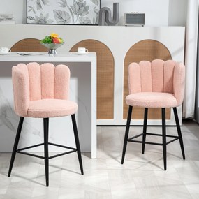 Conjunto de 2 bancos de bar com encosto e apoio para os pés, pés em aço, 52 x 53 x 93 cm, rosa