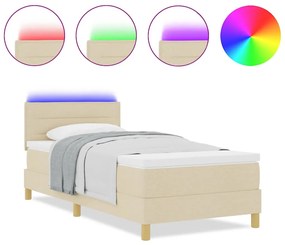 Cama Box com Colchão &amp; LED Creme 100x200 cm Tecido
