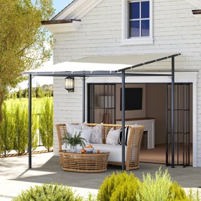 Pérgola de Parede 2,4x2,4 m Pérgola de Jardim com Teto Inclinado Proteção UV 30+ Impermeável e Estrutura de Metal Creme