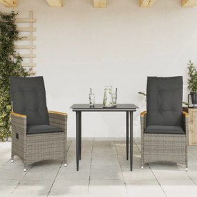 Cadeiras jardim reclináveis 2 pcs c/ almofadões vime PE cinza