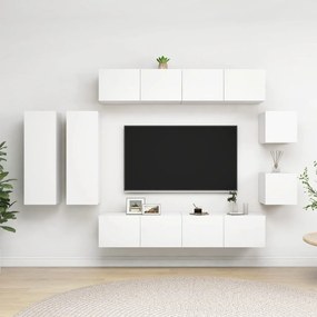 8 pcs conjunto de móveis de TV derivados de madeira branco