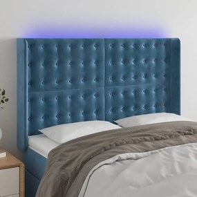 Cabeceira cama c/ luzes LED veludo 147x16x118/128cm azul-escuro