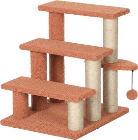 PawHut Árvore arranhadora, escada para animais, 3 degraus, bola de brincar, até 5 kg, 45x40x48cm, Castanho | Aosom Portugal
