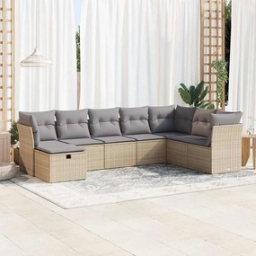 8 pcs conjunto de sofás p/ jardim com almofadões vime PE bege