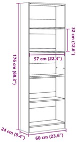 Estante 60x24x176 cm derivados de madeira cinzento sonoma