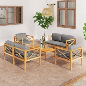 vidaXL 5 pcs conjunto lounge jardim c/ almofadões madeira teca maciça