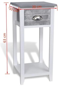 Mesa de cabeceira com 1 gaveta, cinzento e branco