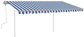 Toldo retrátil manual com luzes LED 4x3 m azul e branco