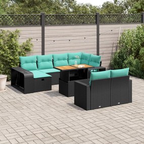 11 pcs conjunto sofás de jardim c/ almofadões vime PE preto
