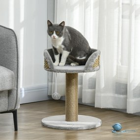 Arranhador para gatos 40 x 40 x 49 cm para trepar brinquedo com pompom suspenso + plataforma de pelúcia, juta cinzenta