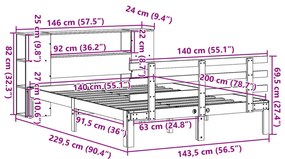 Cama com estante sem colchão 140x200 cm pinho maciço branco