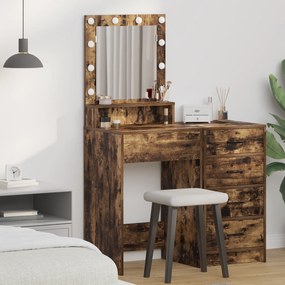 Mesa de Maquilhagem com Luzes LED em Carvalho Fumado 50x41x135 cm