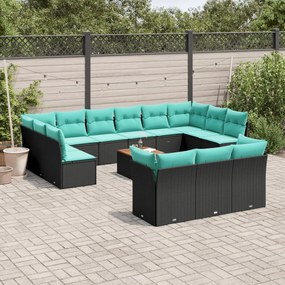 vidaXL 14 pcs conjunto de sofás p/ jardim c/ almofadões vime PE preto
