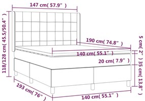 Cama box spring c/ colchão e LED 140x190 cm tecido cor creme