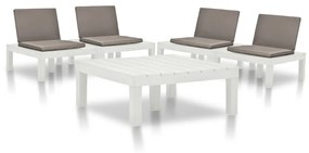 vidaXL 5 pcs conjunto lounge para jardim plástico branco
