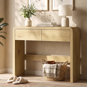 Mesa de Consola, 100 x 30 x 85 cm, 2 Gavetas, cor Madeira Natural