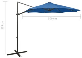 Guarda-sol jardim cantilever poste/luzes LED 300 cm azul-ciano