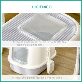 PawHut Caixa de Areia para Gatos Caixa de Areia Fechada com Entrada Dianteira Saída Superior Bandeja Removível e Pá 40x53,5x37,5cm Cinza e Bege