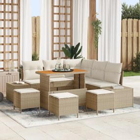 Conjunto de Sofá de Jardim vidaXL 9 Peças com Almofadas Bege Rattan PE