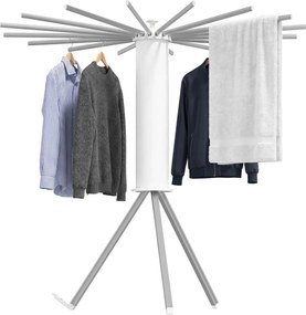 Estendal roupa dobrável, com suporte extensível, ocupa pouco espaço 112 x 112 x 122 cm prateado