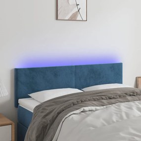 Cabeceira de cama c/ luzes LED veludo 144x5x78/88cm azul-escuro