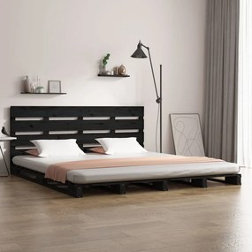 Estrutura de cama casal 135x190cm madeira de pinho maciça preto