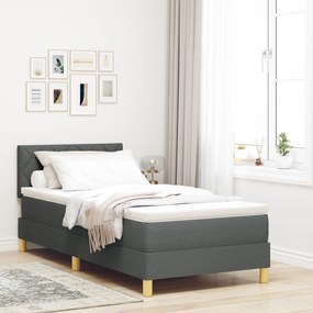 Cama Box Spring com Colchão & LED Cinza Escuro 90x200 cm Tecido