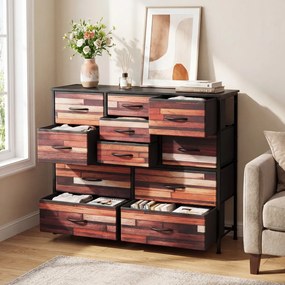 Cómoda de 11 gavetas com gavetas em tecido 100 x 30 x 82 cm, estrutura metálica, organizador para quarto Preto + Castanho