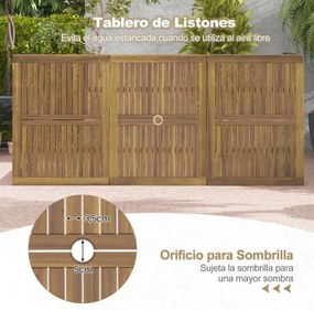 Mesa de jantar de Jardim para 8 pessoas de madeira de acácia 200 x 90 x 75 cm com furo para guarda-sol Pernas de metal Natural e preto