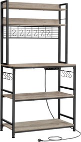 Estante de cozinha 40 x 80 x 170 cm com tomadas Greige-preto