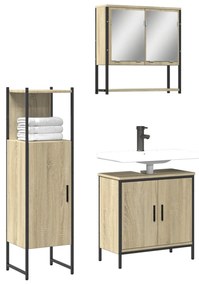 vidaXL 3 pcs conj. móveis casa banho derivados madeira carvalho sonoma