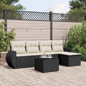 6 pcs conjunto sofás de jardim c/ almofadões vime PE preto