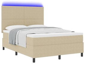 Cama Box Spring com Colchão &amp; Luz LED Verde Cinza 140x200 cm Tecido de