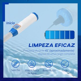 Aspirador Limpador para Piscina Aspirador para Piscina Elétrico Autonomia 45 Minutos com Poste Telescópico 150-210cm Escova e 2 Rodas para Piscinas