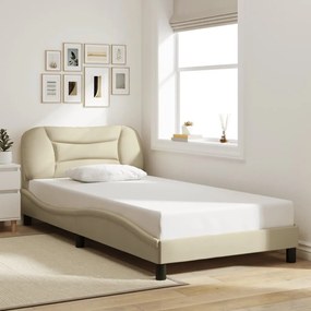 Estrutura de cama sem colchão 100x200 cm tecido cor creme