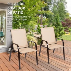 Conjunto de 2 cadeiras de jardim com braços curvos Tecido de secagem fácil Estrutura metálica reforçada Assento largo Assento Castanhas