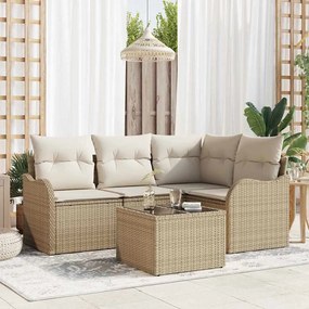 Conjunto de Sofá de Jardim vidaXL 5 Peças com Almofadas Rattan Poliéster Marrom