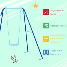 Outsunny Balanço de Metal para Crianças acima de 3 Anos Conjunto de Balanço com Assento e Corda Infantil para Pátio Jardim Carga Máxima. 30 kg 140x120x170 cm Azul