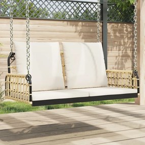 vidaXL Banco de baloiço com almofadões 105x58x38 cm vime PE e aço