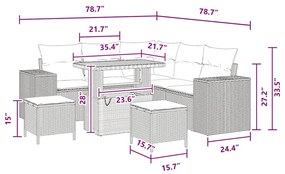 Conjunto de Sofás de Jardim de 8 Peças com Almofadas Pretas em Rattan
