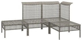 4 pcs conjunto lounge de jardim c/ almofadões vime PE cinzento