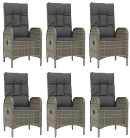 7 pcs conjunto jantar jardim c/ almofadões vime PE preto/cinza