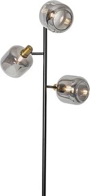 Candeeiro de pé preto com dourado e vidro fumê 3 luzes - Zuzanna
