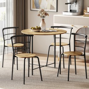 Conjunto de Mesa e Cadeiras de Refeição Mesa de Cozinha Redonda com 4 Cadeiras Estilo Industrial Madeira e Preto